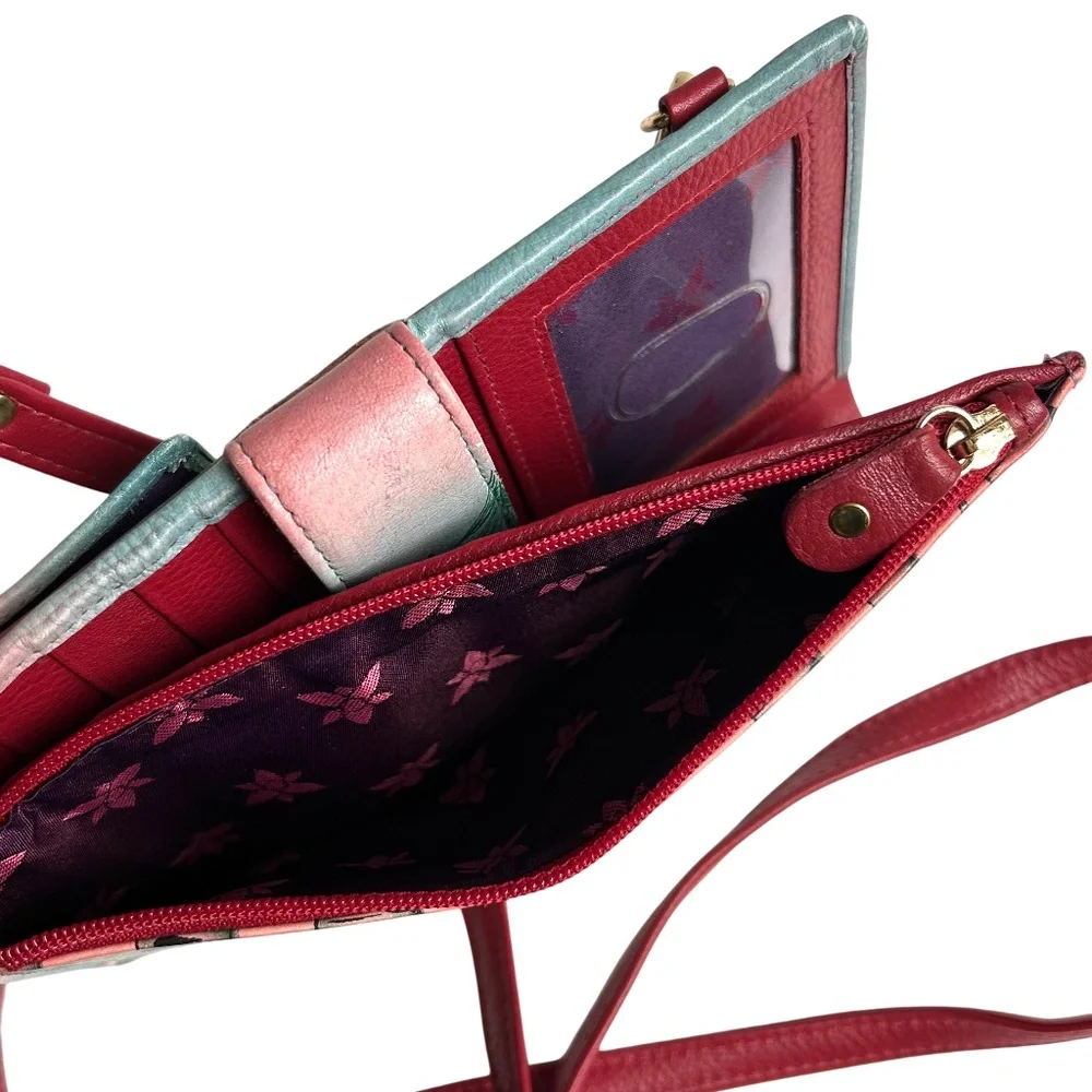 NWOT Anouschka Hand Painted Leather Crossbody Smartphone Wallet Bag